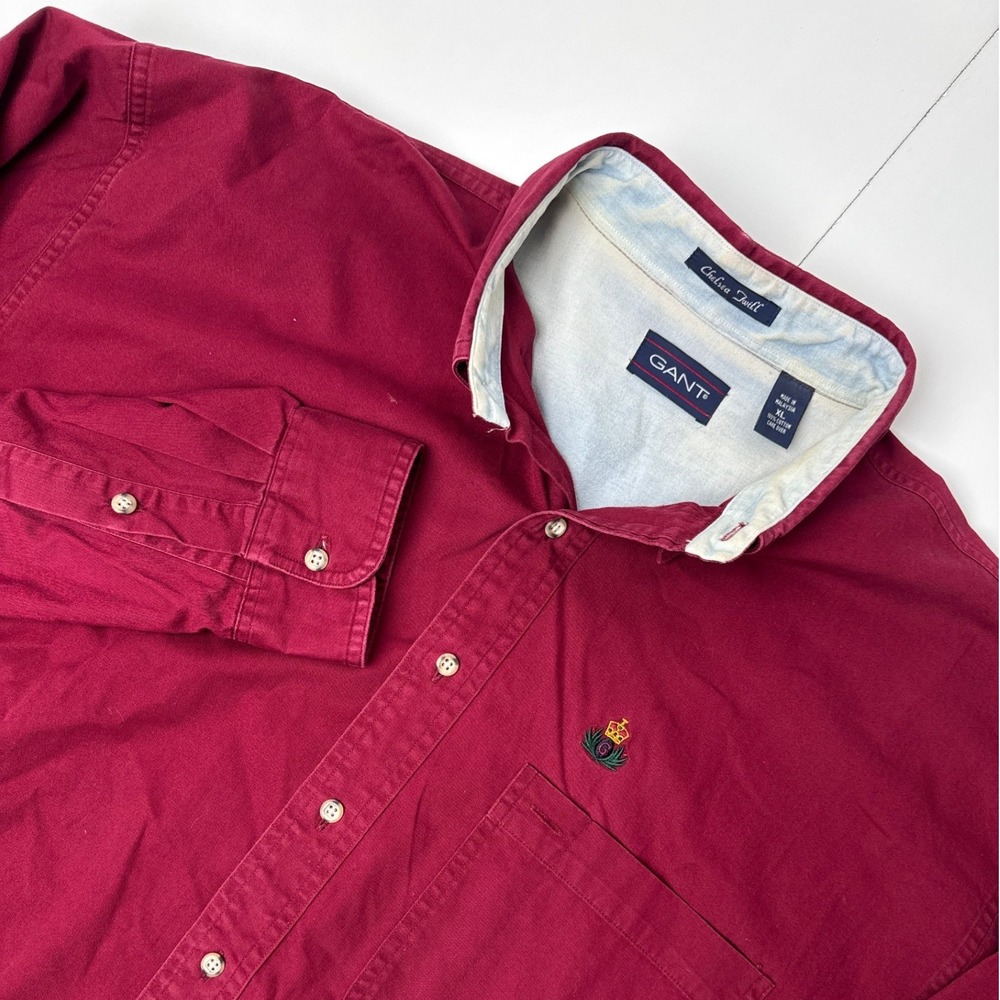 Gant Mens Chelsea Twill Button Down Shirt XL Burgundy Red Long Sleeve Cotton